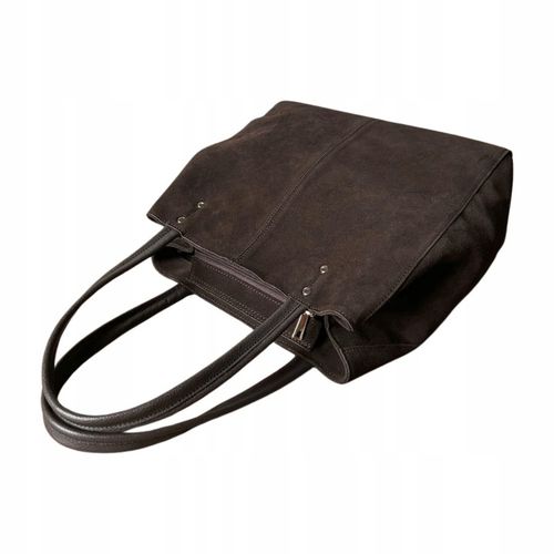 Czekoladowa zamszowa torebka A4 shopper ciemny brąz ZAMSZ Vera Pelle na Arena.pl