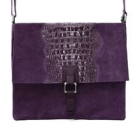VERA PELLE torebka zamszowa listonoszka kroko z paskiem V360 c.fioletowa