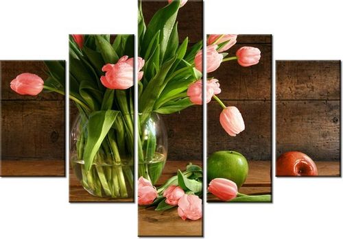 70 100CM OBRAZ 5 ELEM CZERWONE TULIPANY DRUK PŁÓTNO na Arena.pl