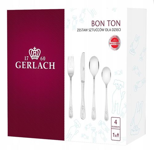 GERLACH SZTUĆCE DZIECI DZIECIĘCE KOMPLET 4EL PIESKI STAL NIERDZEWNA BON TON na Arena.pl
