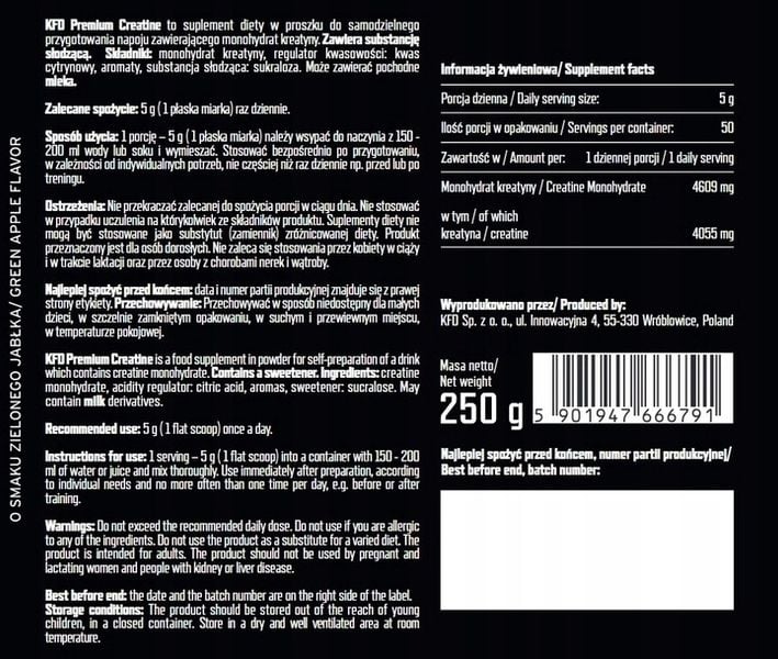KFD PREMIUM CREATINE - 250 G KREATYNA MONOHYDRAT zdjęcie 2