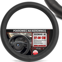 NAKŁADKA NA KIEROWNICĘ SKÓRZANA POKROWIEC CZARNA SKÓRA NATURALANA 37-38 CM