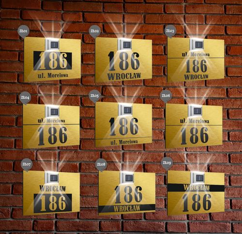 ZŁOTA TABLICZKA ADRESOWA nierdzewna dibond z lampką numer domu 40x30 na Arena.pl