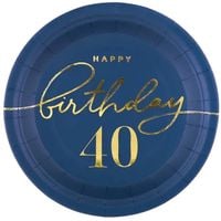 Talerzyk papierowy Happy Birthday 40 granatowy 7cali 6szt.