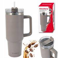 Kubek XXL termiczny 1100 ml z Uchwytem i Słomką, Szary KLAUSBERG KB-7943