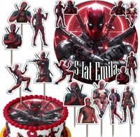 ZESTAW OPŁATEK NA TORT 20CM + TOPPERY - DEAD POOL + IMIĘ 15CM 18CM