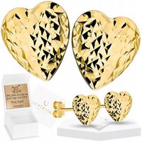 Złote kolczyki 585 SERCA DIAMENTOWANE CHRZEST NA PREZENT GRAWER GRATIS