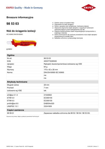 NÓŻ DO ŚCIĄGANIA IZOLACJI 170MM - KN 98 53 03 na Arena.pl