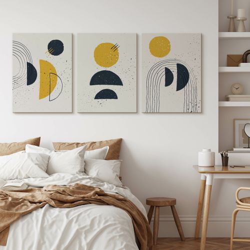 OBRAZY NA PŁÓTNIE SET ABSTRAKCJA FIGURY GEOMETRYCZNE STYL BOHO 90cm x 40cm na Arena.pl