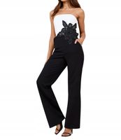 Czarne i białe - Kombinezon Lipsy z dekoltem zdobieniami i kwiatowym R-38