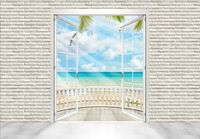 FOTOTAPETA cegły okno widok palmy woda 3D 350x245