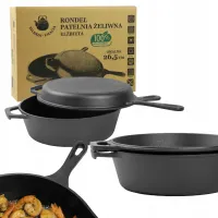 RONDEL ŻELIWNY Z POKRYWKĄ 2W1 PATELNIA ŻELIWNA GRILLOWA 26 CM INDUKCJA GAZ