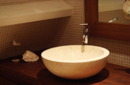 Umywalka z kamienia naturalnego Gemma 501 polerowany marmur Ø40 cm Cream. na Arena.pl