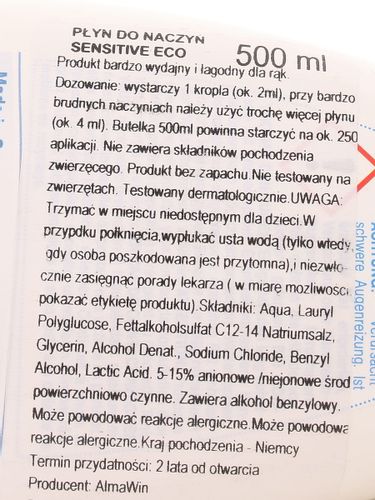 Płyn do naczyń sensitive Eco - Klar - 500ml na Arena.pl