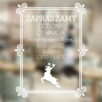 Naklejka zapraszamy godziny otwarcia na witrynę drzwi szybę RENIFER 35x30