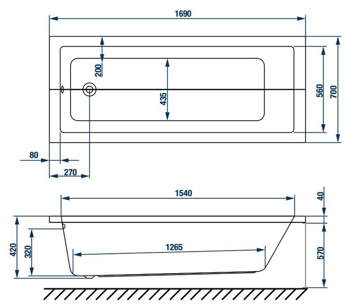 Polska Wanna prostokątna akrylowa 170x70 cm + nogi zdjęcie 2