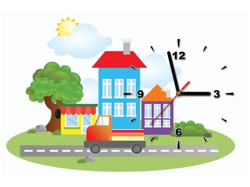 60CM 40CM ZEGAR OBRAZ MAŁA CIĘŻARÓWKA MIASTECZKU DRUK PŁÓTNO RAMA na Arena.pl