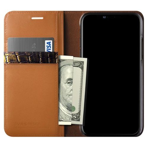 Etui VRS Design Genuine Leather Diary iPhone X Brown na Arena.pl