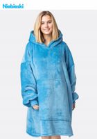 Bluza z kapturem koc kocobluza niebieska oversize ciepła na zimę futrzak