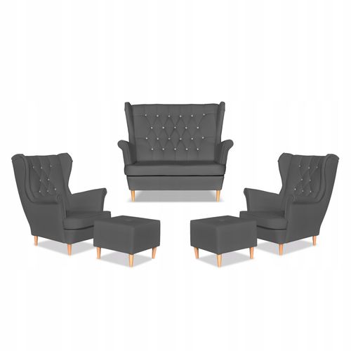 Zestaw uszak Gaja ekoskóra skaj sofa fotele pufy szary na Arena.pl