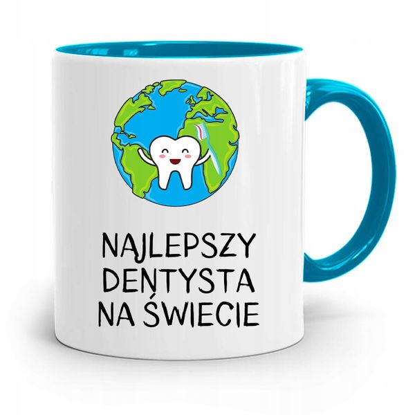 Kubek Błękitny Prezent Dentysty Najlepszy Dentysta Z Nadrukiem Ze Zdjęciem zdjęcie 1
