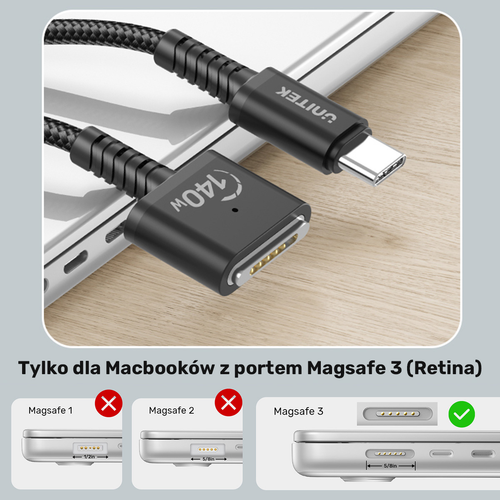 Unitek Kabel zasilający USB-C - MagSafe 3 140W 1 m na Arena.pl