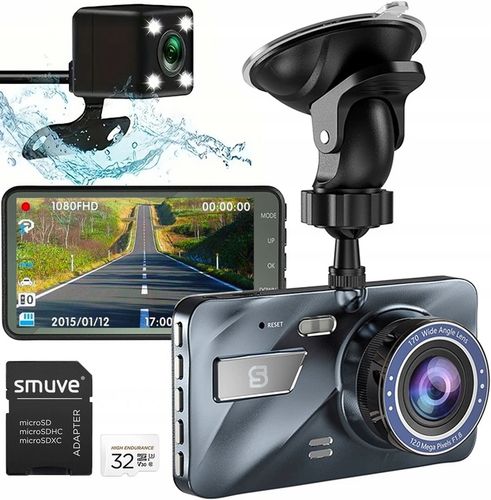 Wideorejestrator jazdy Przód Tył Kamera samochodowa Full HD + Karta pamięci na Arena.pl
