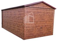 GARAŻ BLASZANY 3m x 6m dwuspad - Brama - ciemny orzech rynny ID409