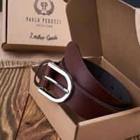 pasek damski skórzany brązowy 100 cm ze srebrną klamrą