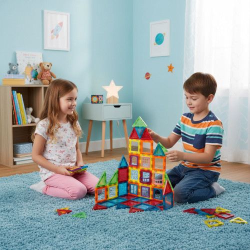 KLOCKI MAGNETYCZNE DLA DZIECI DOMEK AUTKO KARUZELA 70 ELEMENTÓW na Arena.pl