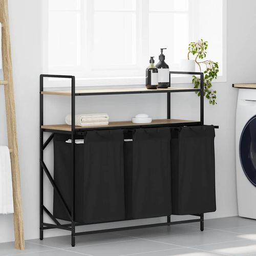 Kosz na pranie 3 przegrody z półkami, dąb sonoma na Arena.pl