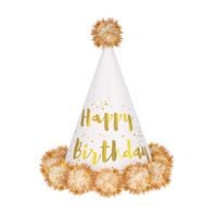 Czapeczka urodzinowa z pomponami biała, 1 szt.