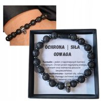 BRANSOLETKA MĘSKA LAWA WULKANICZNA TURMALIN HEMATYT OCHRONA SIŁA ODWAGA