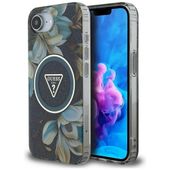 Etui Guess IML Metal Glitter Flowers Triangle MagSafe do iPhone 16e czarny