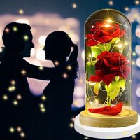 WIECZNA RÓŻA PREZENT NA WALENTYNKI W Szkle Świecąca Czerwona Bukiet Led