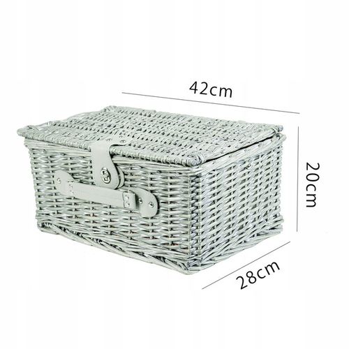 Duży kosz piknikowy z zestawem sztućców talerzy dla 4 osób biała wiklina na Arena.pl
