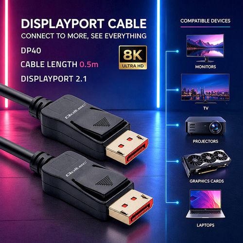 Qoltec Kabel DisplayPort 2.1 DP40 8K 0,5 m na Arena.pl