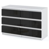Komoda 6 Szuflad Hugo Nowoczesna 100cm Szafka Biały Czarny Połysk Glamour