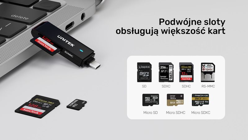 Unitek Czytnik kart SD/microSD USB-A 5Gbps/USB-C zdjęcie 5