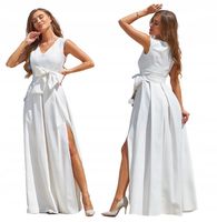 Lea 2 ECRU DŁUGA SUKIENKA z DEKOLTEM ślubna 48