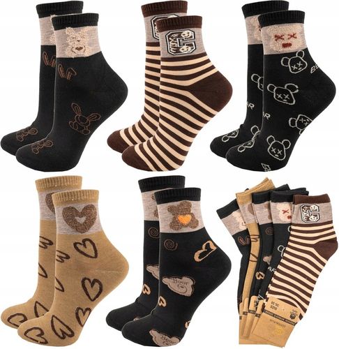 5x Skarpetki Damskie Skarpety Bawełniane Kolorowe Śmieszne Wzory 39-42 na Arena.pl