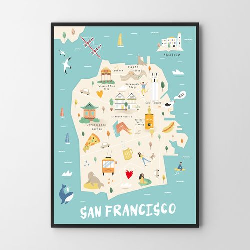 Plakat mapa ilustracja San Francisco 50x70 cm na Arena.pl