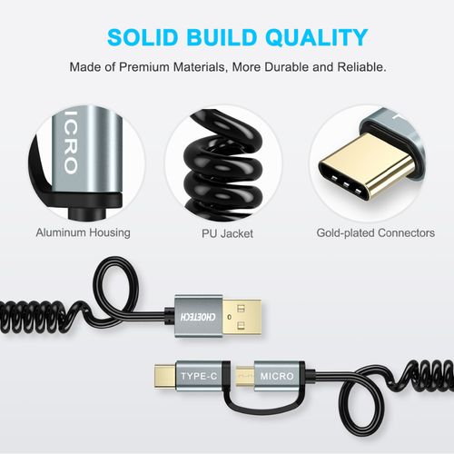KABEL SPRĘŻYNA CHOETECH MICROUSB + USB-C 120CM na Arena.pl