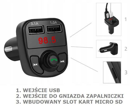 Transmiter FM MP3 Bluetooth LCD Ładowarka 2x USB na Arena.pl