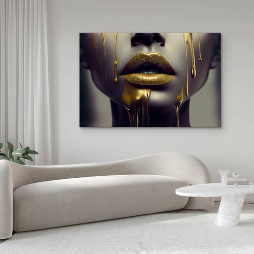 Obraz Ścienny Do Salonu TWARZ Kobiety Złote Usta Abstrakcja Efekt 3D 40cm x 30cm na Arena.pl