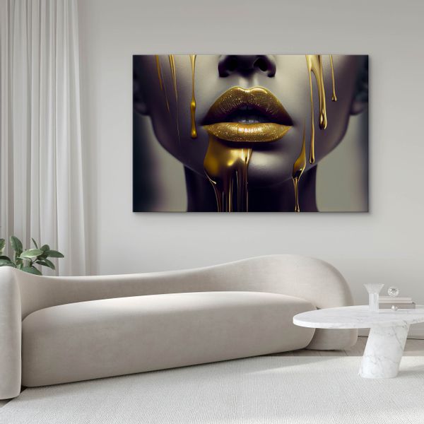 Obraz Ścienny Do Salonu TWARZ Kobiety Złote Usta Abstrakcja Efekt 3D 40cm x 30cm zdjęcie 6