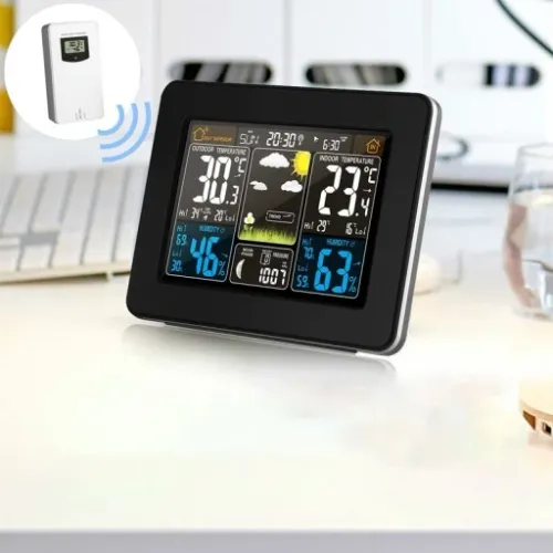 BEZPRZEWODOWA STACJA POGODY LCD POGODOWA HIGROMETR BAROMETR DCF + CZUJNIK na Arena.pl