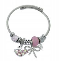 Bransoletka charms modułowa sztywna regulowana kolor srebrny Łabędź 16