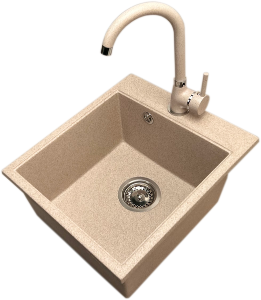 Zlewozmywak jednokomorowy COBALT beż + bateria NOON zdjęcie 1