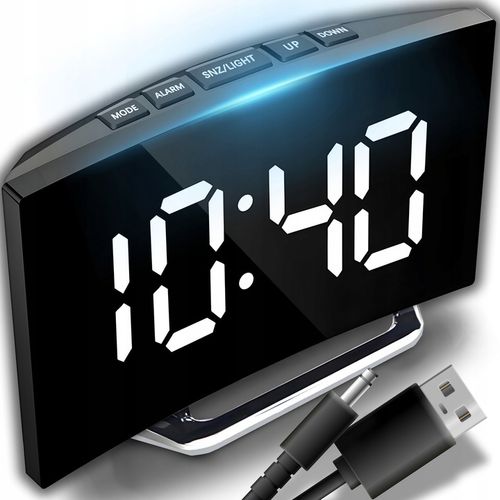 ZEGAR ELEKTRONICZNY BUDZIK LUSTRO STOJĄCY WYŚWIETLACZ LED TERMOMETR na Arena.pl